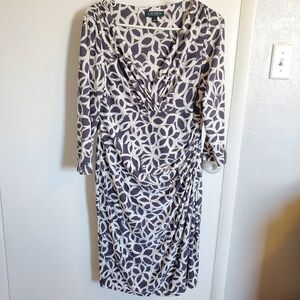 Ralph Lauren Faux Wrap 3/4 Sleeve Strech V Neck Dress